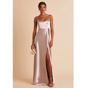 Birdy Grey Jay Satin Taupe Front Slit Gown | S